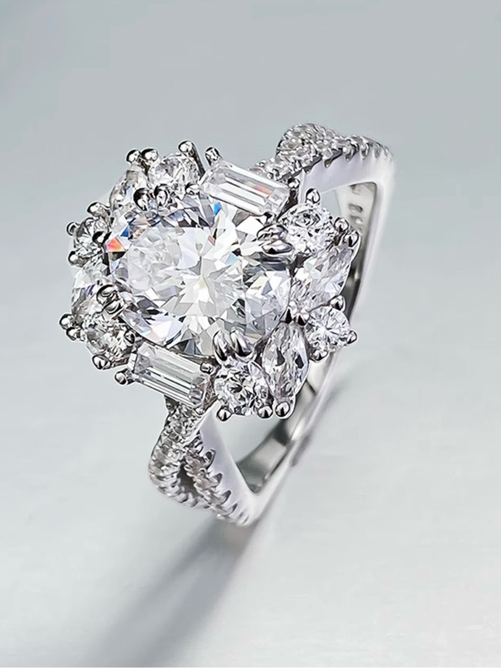 1 CT Oval Halo Engagement Ring in White (Classic Floral Halo)